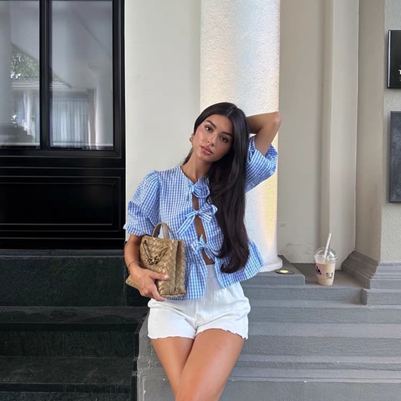 Tops - Summer Blue Bow-Tie Blouse